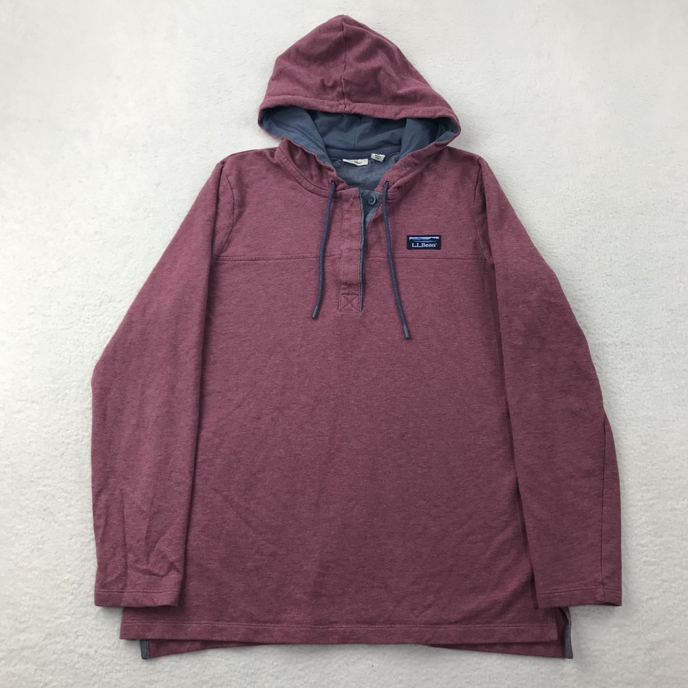 LL Bean Pullover Rugby Hoodie Womens M Red 100% Cotton 503603